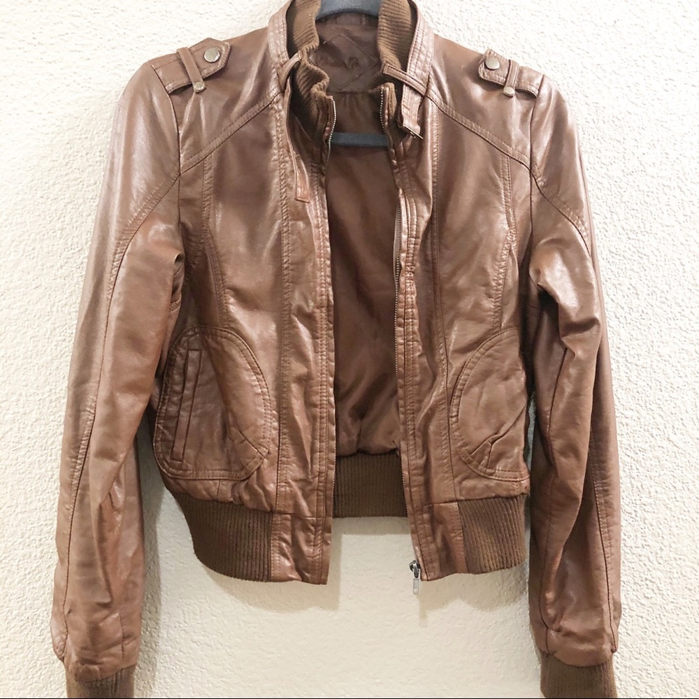 Faux Leather Moto Jacket Brown Women’s Medium